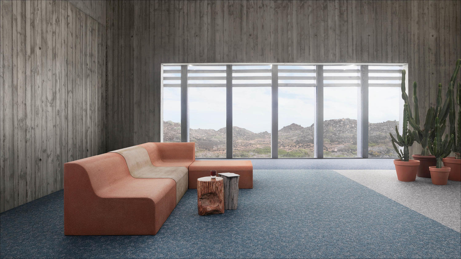 Orange Lounge Sofa Above Desso Granite Carpet Tiles