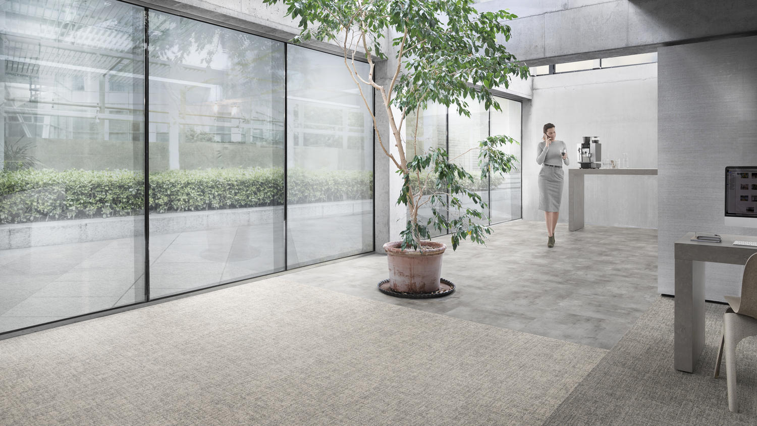 Desso Carpet Tiles Beneath A Planter & Office Table