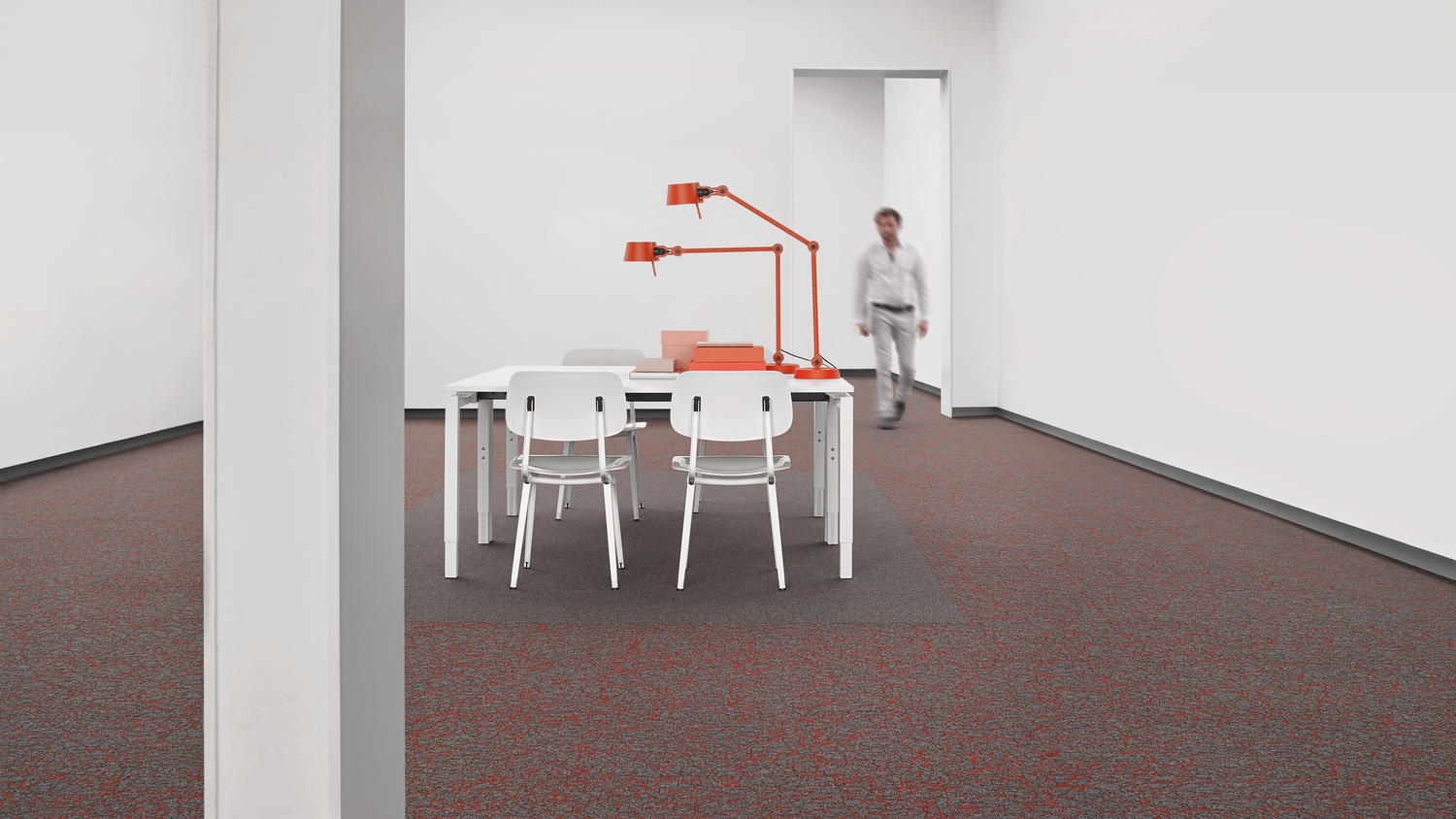 Desso Salt Carpet Tiles Beneath White Tables & Office Chairs