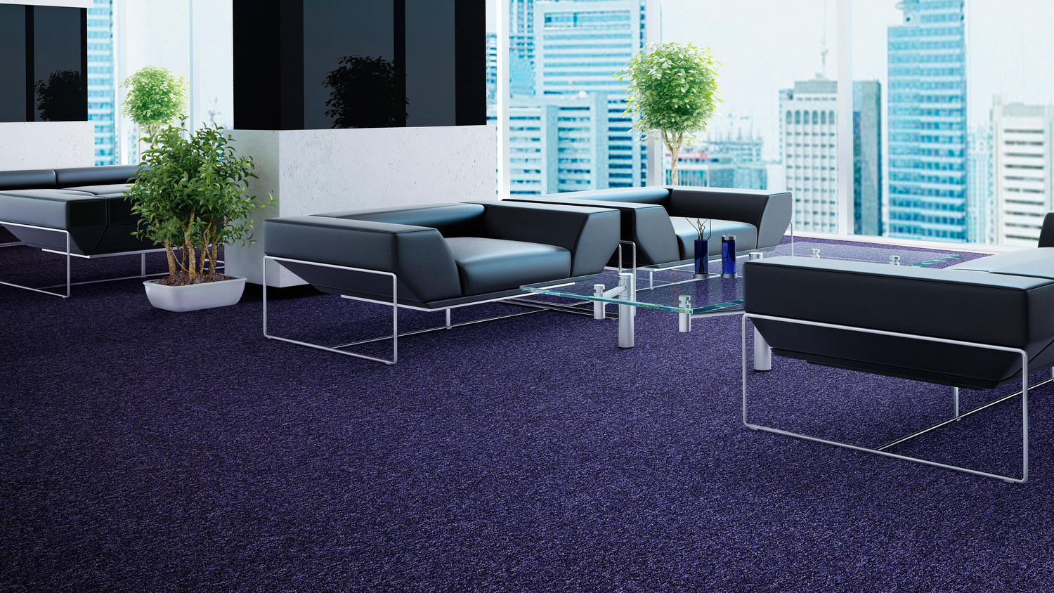 Indigo Carpet Tiles Underneath Blue Modular Sofas