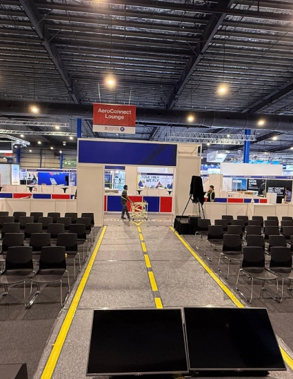 Singapore Airshow 2026 @ Changi Exhibition Centre. Expoflor REWIND carpet and Expoflor Upcycled Chairs: Nue Leven