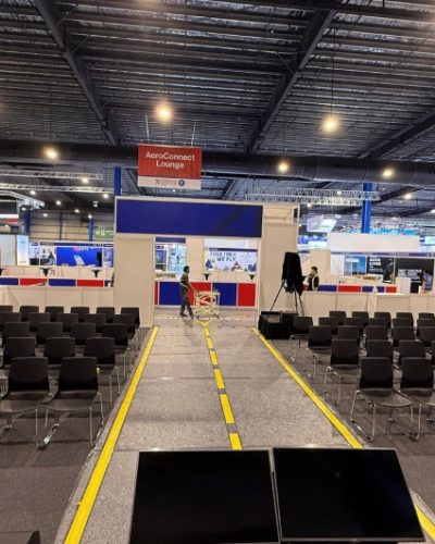Singapore Airshow 2026 @ Changi Exhibition Centre. Expoflor REWIND carpet and Expoflor Upcycled Chairs: Nue Leven